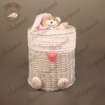 سبد استوانه متوسط خرس تدی رنگ صورتی