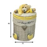 سبد استوانه سایز متوسط خرس تدی رنگ لیمویی